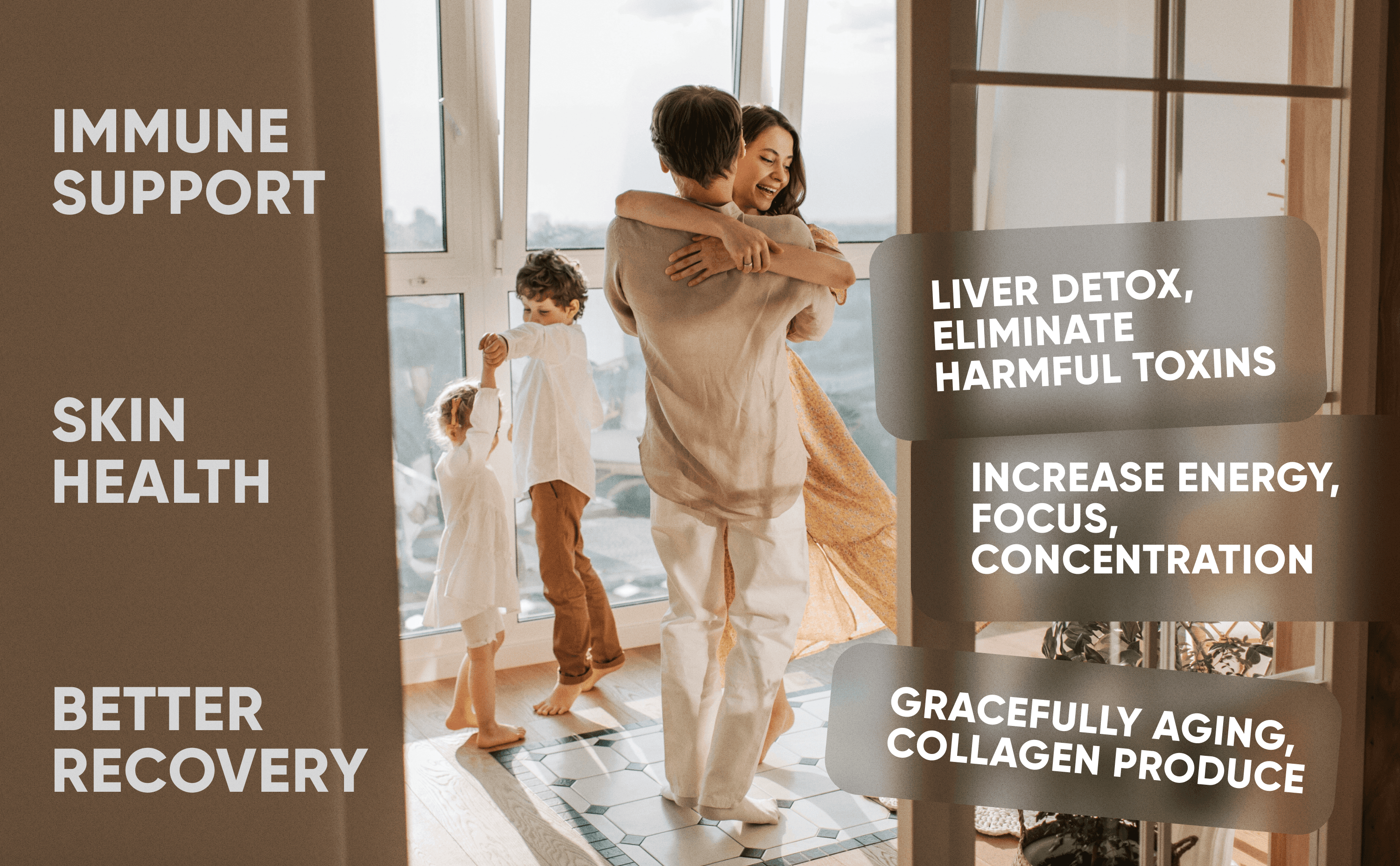 Glutathione A+ picture: immune support, skin health, better recovery, a family at home