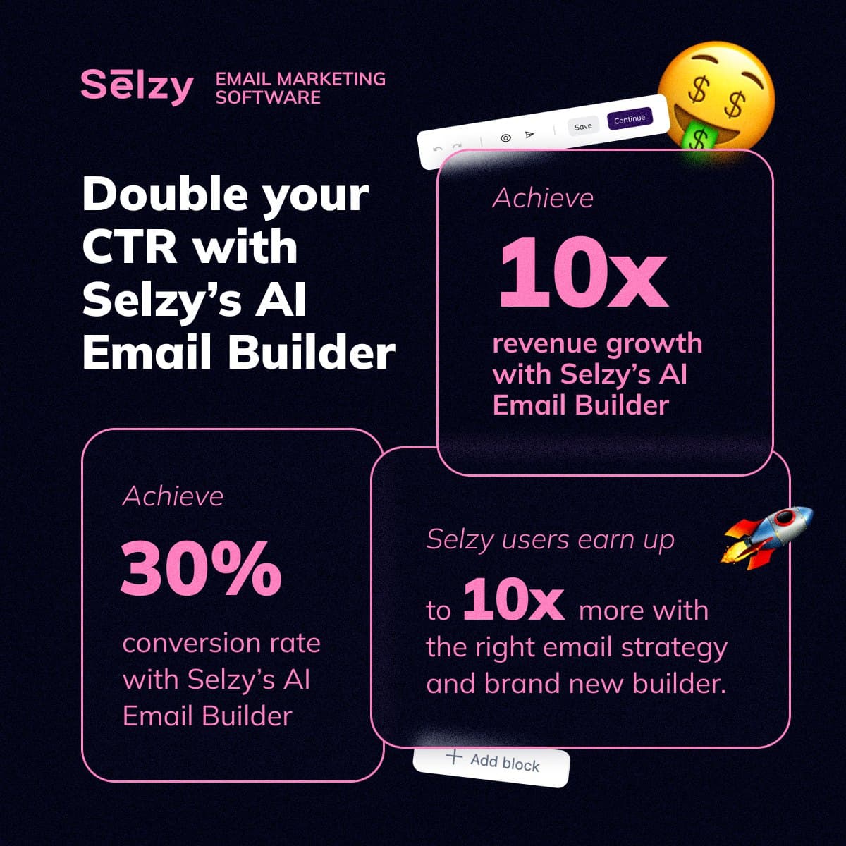 Ad in three color versions: double your CTR with Selzy's AI email builder
