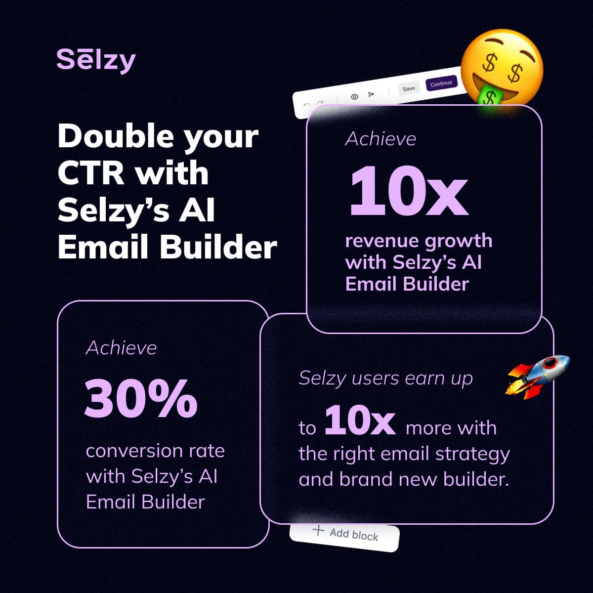 Ad in three color versions: double your CTR with Selzy's AI email builder, page 2