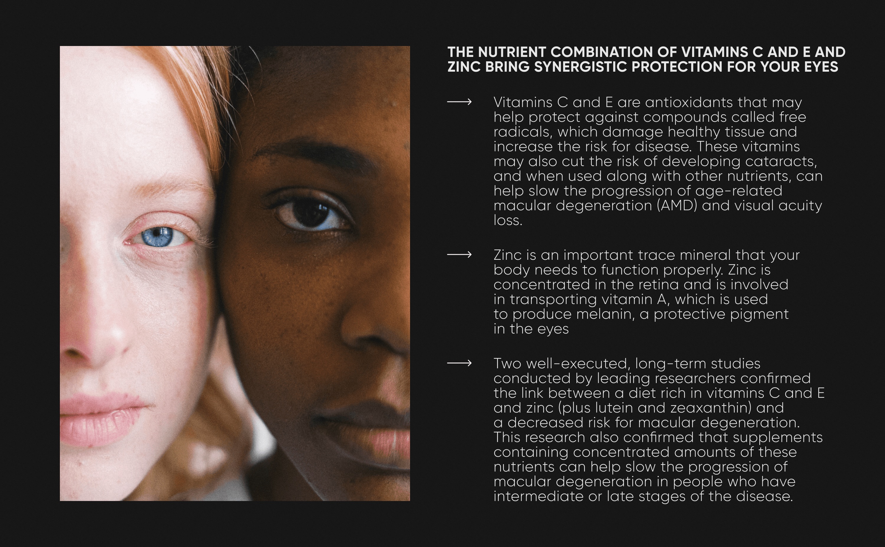 Dāleez Eye Health A+ content: how vitamins C and E and zinc protect the eyes