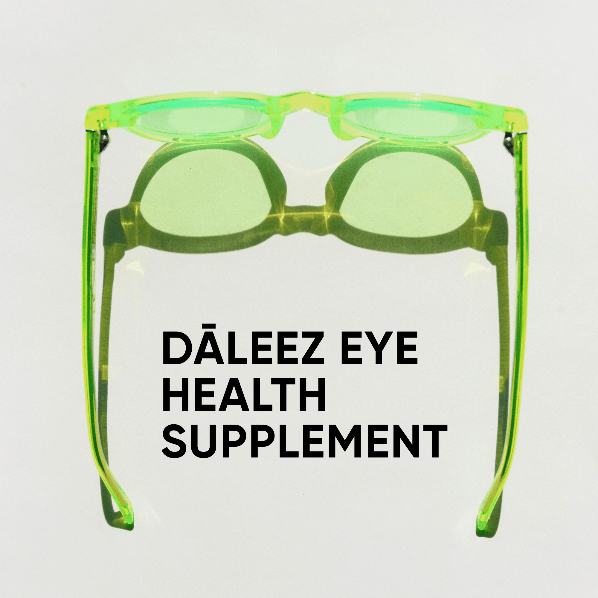 Dāleez social post: Dāleez Eye Health Supplement over green glasses
